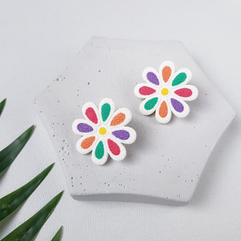 Colorful flower polymer clay earrings image 1