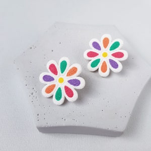 Colorful flower polymer clay earrings image 2