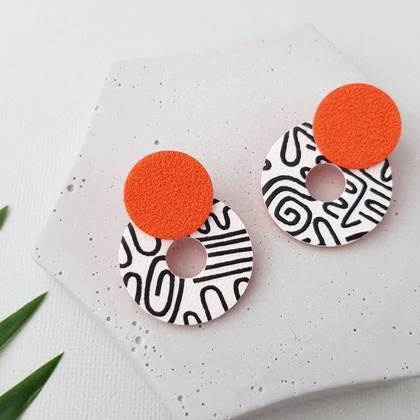 Statement earrings, Geometric polymer clay jewelry