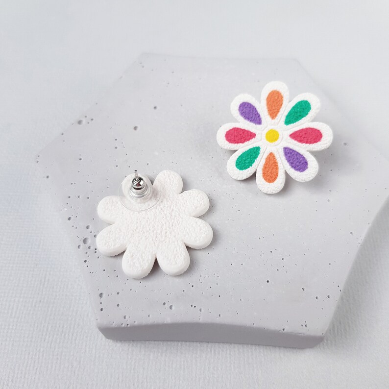 Colorful flower polymer clay earrings image 3