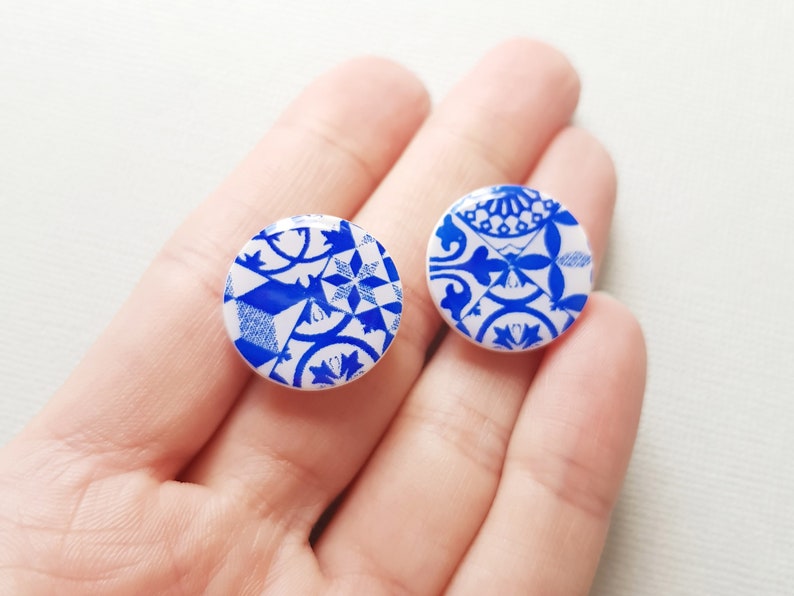 Blue cute earrings, Fun polymer clay jewelry image 5