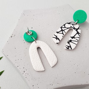 Marble arch earrings, Geometric polymer clay jewelry image 3