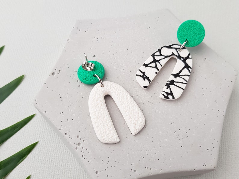 Marble arch earrings, Geometric polymer clay jewelry image 3