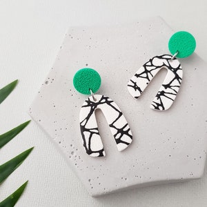 Marble arch earrings, Geometric polymer clay jewelry image 1