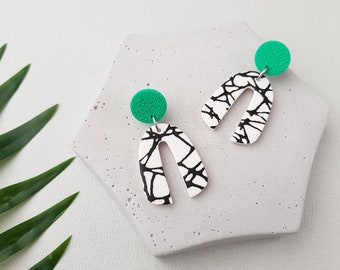 Marble arch earrings, Geometric polymer clay jewelry