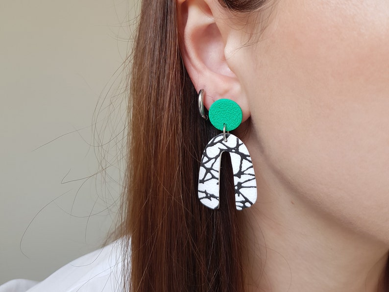 Marble arch earrings, Geometric polymer clay jewelry image 6