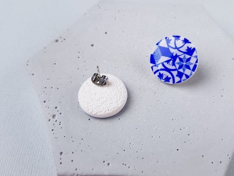 Blue cute earrings, Fun polymer clay jewelry image 3