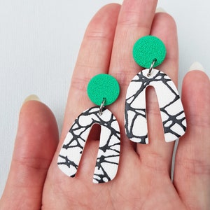 Marble arch earrings, Geometric polymer clay jewelry image 5