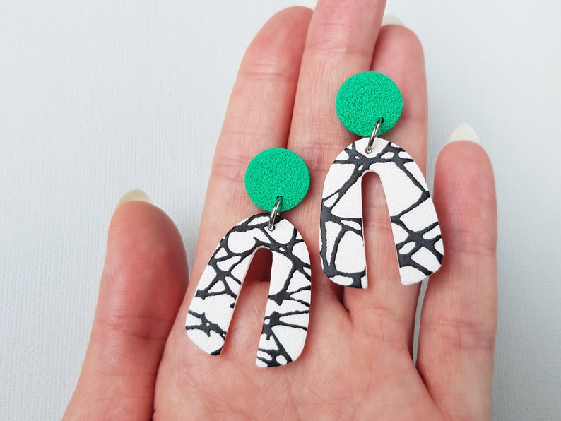 Marble arch earrings, Geometric polymer clay jewelry image 5