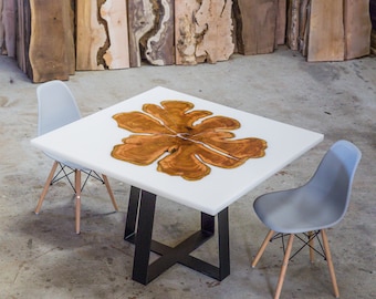 Handmade Cedar Live Edge Resin Dining Table with Steel Base