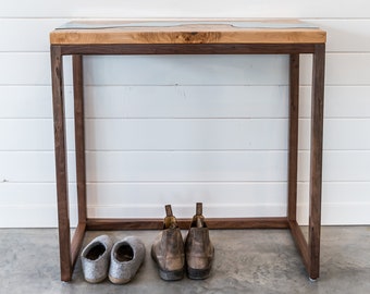 Big Leaf Maple River Console Table | Black Walnut Base | Live Edge River Table | Handmade | Entry Table