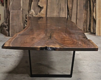 Claro Walnut Live Edge Dining Table | Conference Table | Handmade | Steel Base