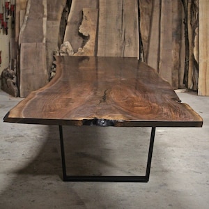 Claro Walnut Live Edge Dining Table | Conference Table | Handmade | Steel Base