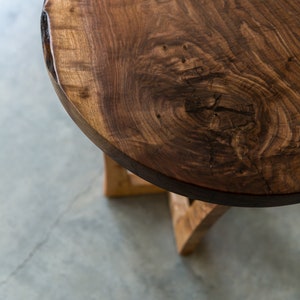 Black Walnut Live Edge Round End Table | Side Table | Maple Base | Handmade