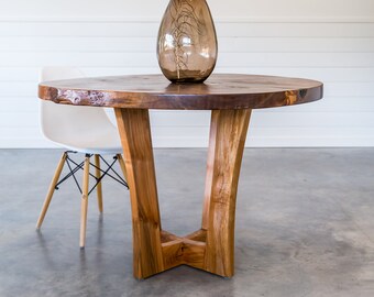 Black Walnut Live Edge Round Dining Table | Wood Base | Handmade