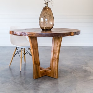 Black Walnut Live Edge Round Dining Table | Wood Base | Handmade