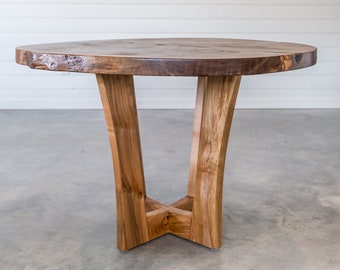 Black Walnut Live Edge Round Dining Table | Wood Base | Handmade