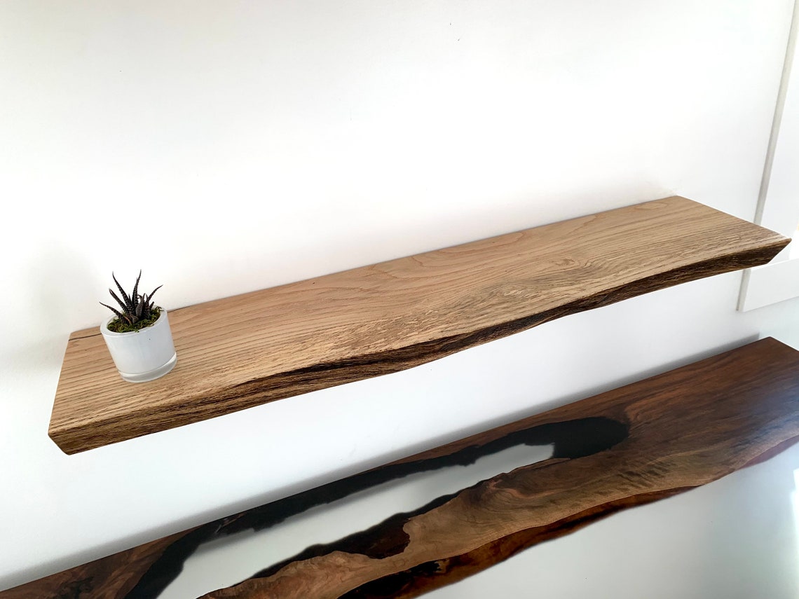White Oak Live Edge Floating Shelf Floating Shelves Mantel Etsy