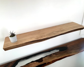 Handmade White Oak Live Edge Floating Shelf | Bracket & Hardware Included | Mantel | Home Decor | Free Shipping