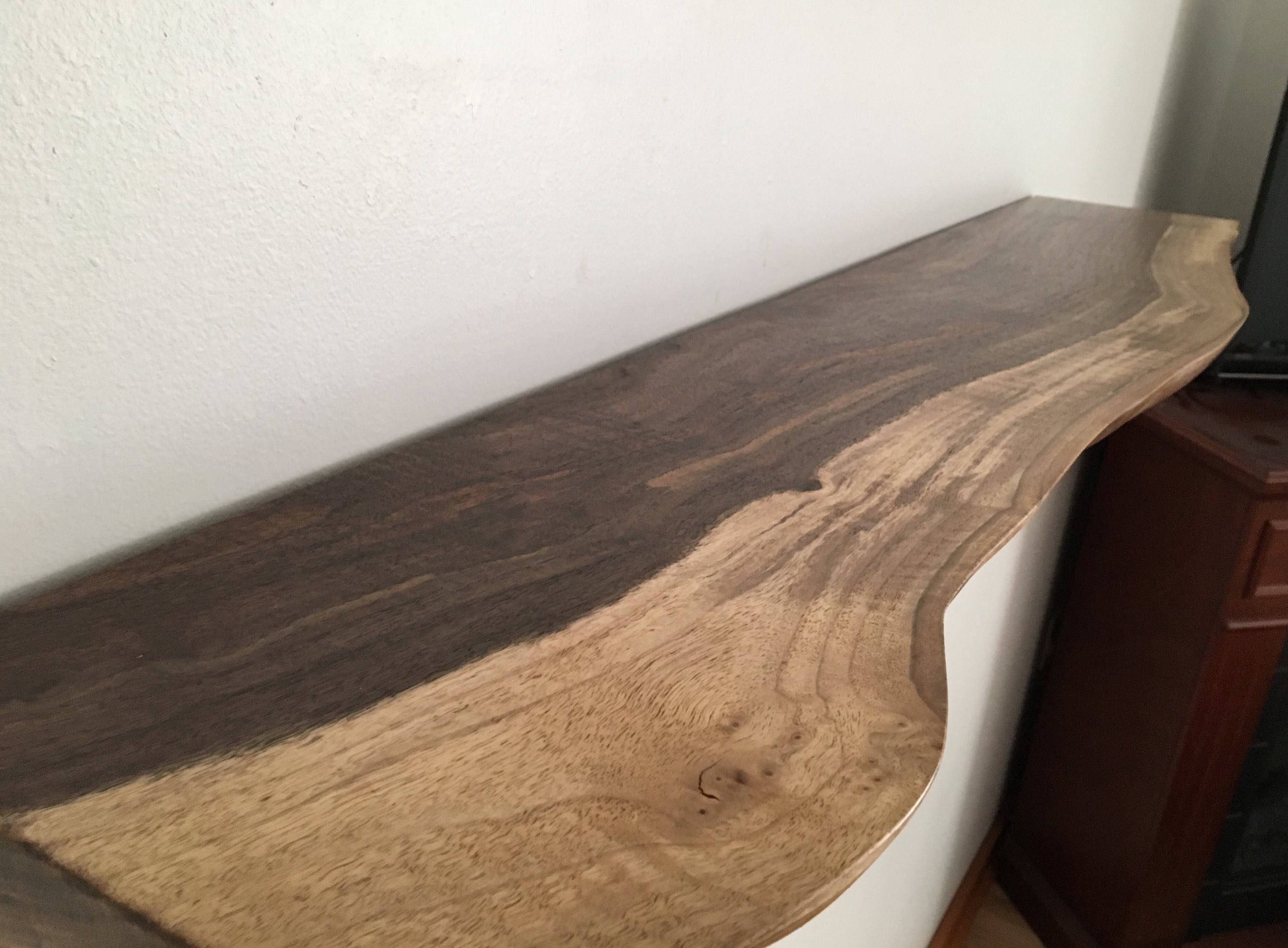 Walnut Live Edge Floating Shelf With Brackets | Wood Shelves