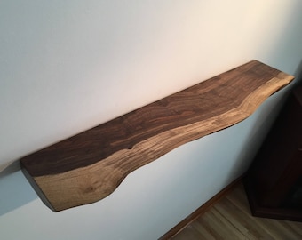 Walnut Live Edge Floating Shelf with Brackets | Wood Shelves | Wall Decor | Rustic Shelves