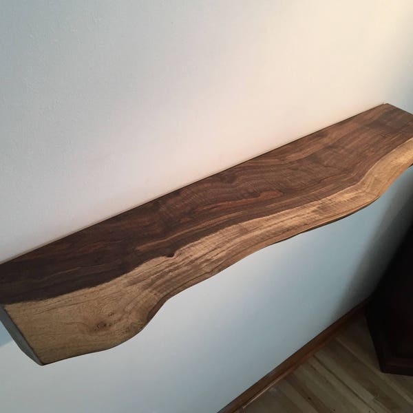 Black Walnut Live Edge Floating Shelf | Bracket & Hardware Included | Floating Wood Shelves | Mantel | Handmade