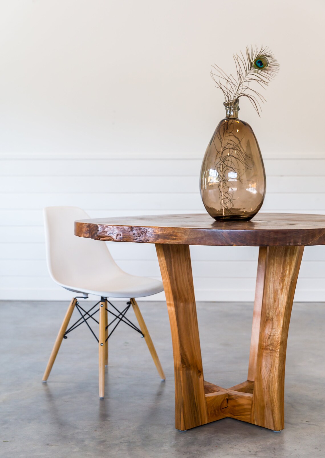 Black Walnut Live Edge Round Dining Table Maple Base Etsy