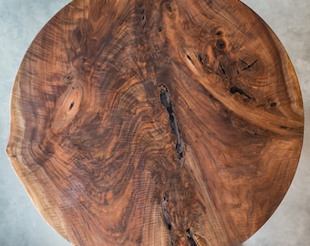 Black Walnut Live Edge Round Dining Table | Wood Base | Handmade