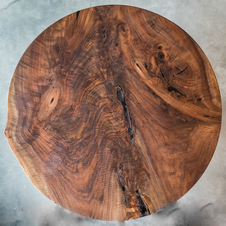 Black Walnut Live Edge Round Dining Table Arbutus Legs Handmade Wood Slab Custom