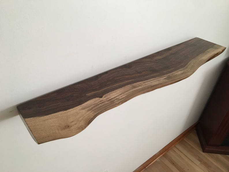Black Walnut Live Edge Floating Shelf Bracket & Hardware Etsy