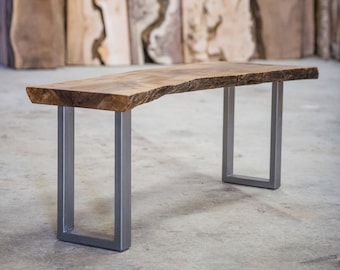 Handmade Black Walnut Live Edge Bench | Steel Base | Home Decor