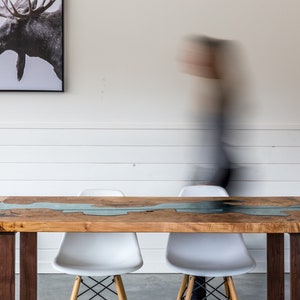 Big Leaf Maple River Dining Table Black Walnut Legs Glass Handmade Live Edge River Table image 4