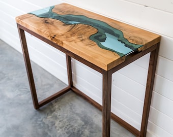 Handgemaakte Big Leaf Maple River-console: onderstel zwart walnoot