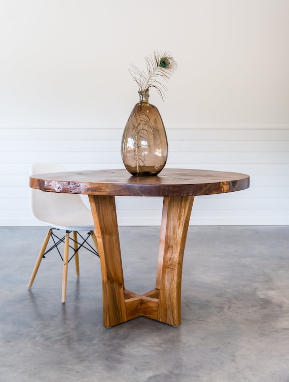 Black Walnut Live Edge Round Dining Table Wood Base Handmade