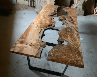 West Coast Maple River Table | Dining Table | Steel Base | Handmade | River Table | Live Edge |