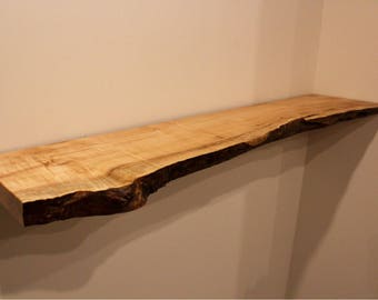 Maple Live Edge Floating Shelf with Brackets | Wood Shelves | Wall Decor | Rustic Shelves
