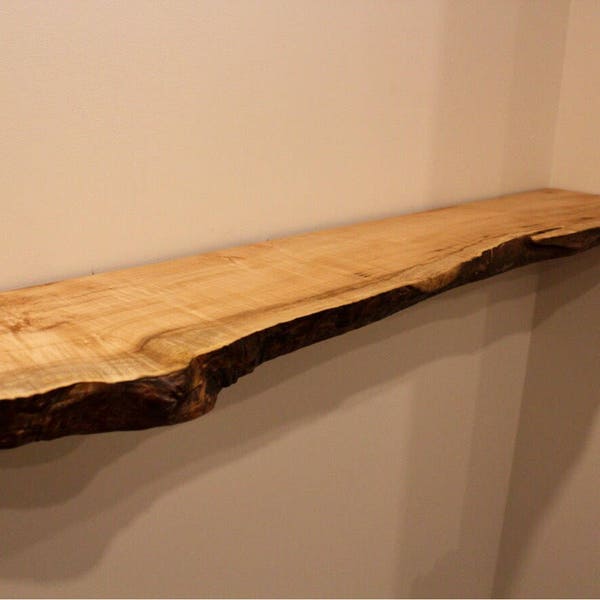 Maple Live Edge Floating Shelf | Bracket & Hardware Included | Floating Wood Shelves | Mantel | Handmade