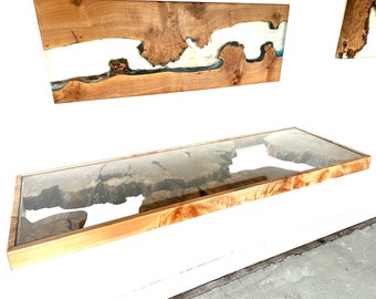 Handmade Big Leaf Maple Live Edge Resin Console Table with HOVR Bracket