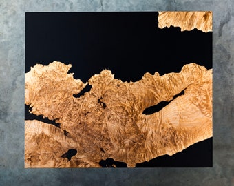 Maple Burl Live Edge Resin Coffee Table | Steel Base | Handmade