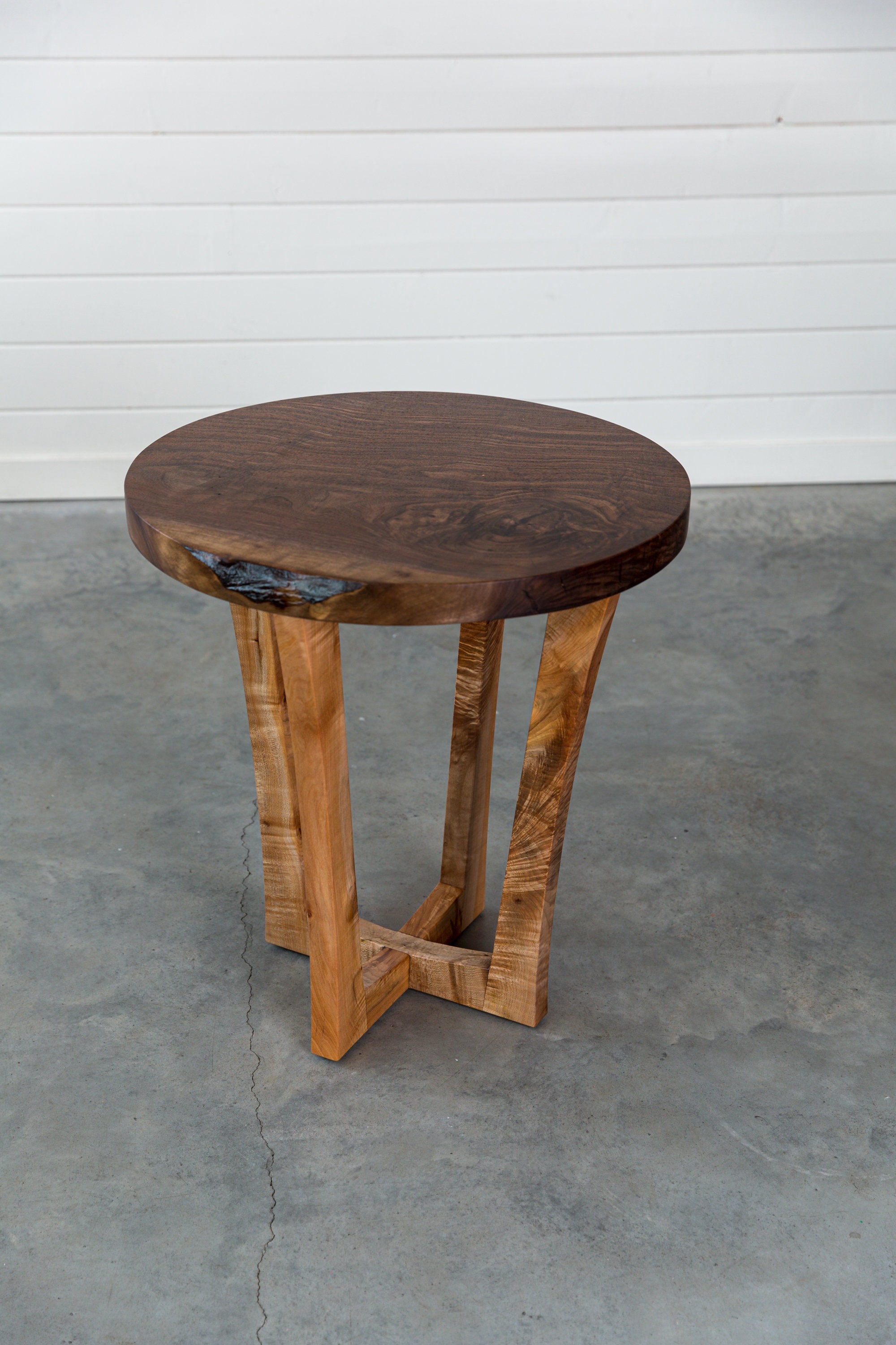 Black Walnut Live Edge Round End Table Side Table Maple Etsy
