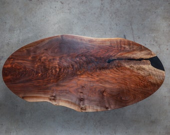 Handmade Black Walnut Live Edge Dining Table with Wood Base