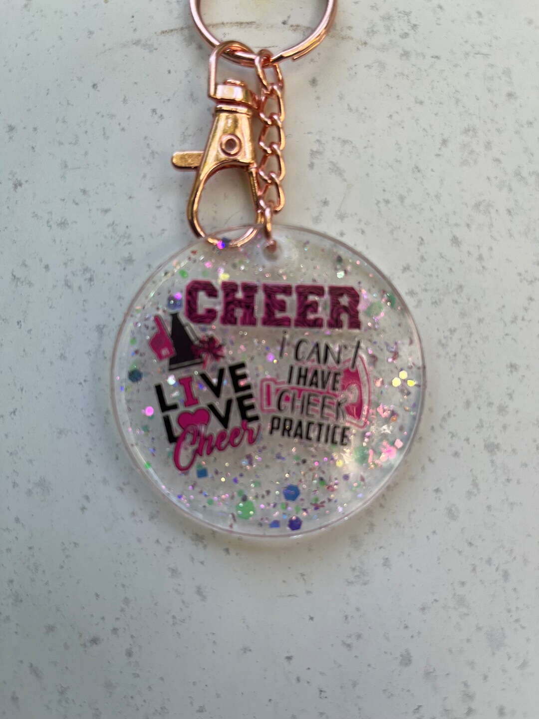 Acrylic Round Cheerleading Keychains With Rose Gold Keychain Etsy