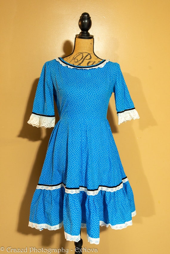 1940s Blue and White Checkered Dress