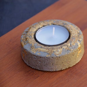 Concrete tealight candle - Golden light tealight holder gift for her - outdoor candlelight - gift for Mother&#39;s Day - Gold concrete light