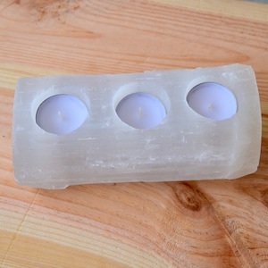 Selenite Windlight 3x - Tealight Candles - Gift for Girlfriend - Decoration Mood - Beautiful Atmosphere Living Room - Crystal Spiritual