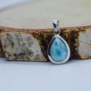 Larimar silver framed pendant for necklace, inner strength healing stone jewelry, contentment provides comfort, gift women, gemstone