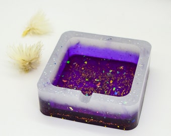 Epoxy resin ashtray cigarettes purple glitter unicorn white - resin product gift sweet - smoker's little thing colorful