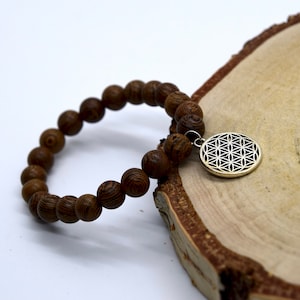 Mala Wengewood Flower of Life Bracelet - Buddhism Meditation - Sanskrit Mantra - Bracelet Gift Spiritual Esoteric - Positivity