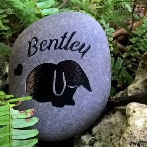 Personalized Lop Ear Rabbit Memorial Stone: Hand-Engraved Natural Remembrance Keepsake