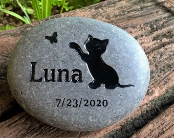 Personalized Kitten Memorial Stone: Hand-Engraved Pet Loss Remembrance Keepsake